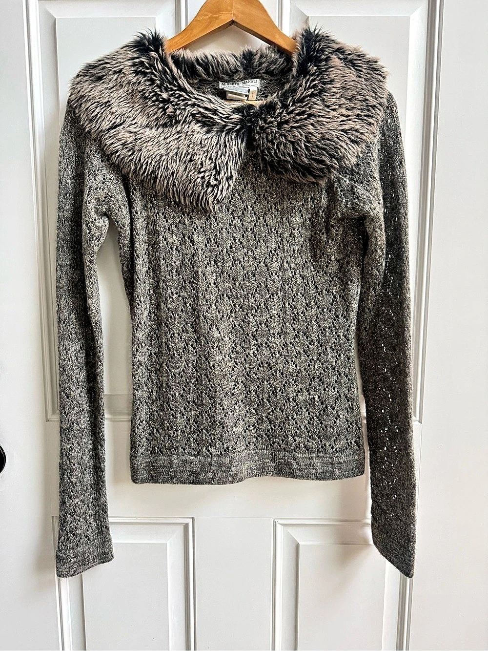 Vintage Y2K Rabbit Fur Trim Collar Knit Sweater Lambswool Blend